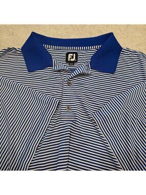 FootJoy Polo Shirt Mens 2XL Blue White Striped Golf Performance Short Sleeve